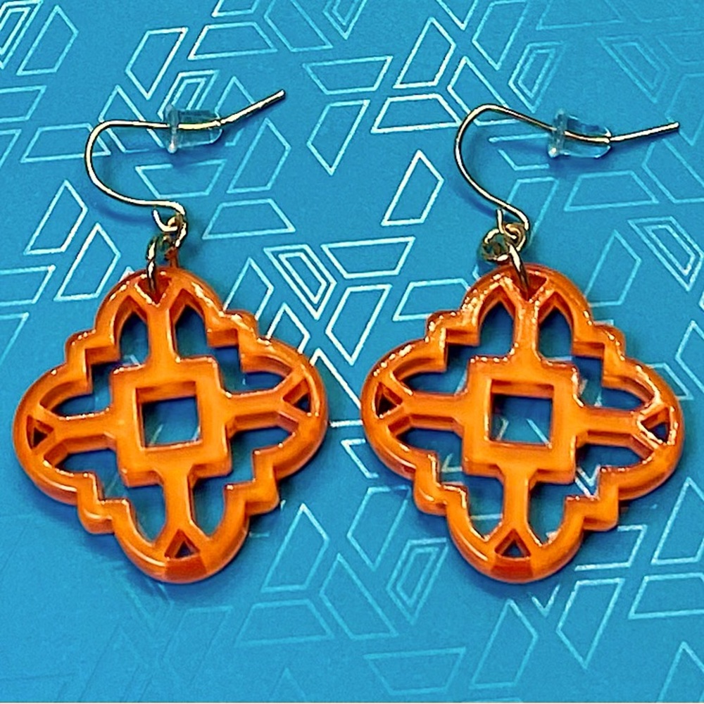 Asian Inspired Design, Orange Resin Drop Earrings, Lightweight, Earwire